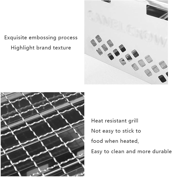 Folded Charcoal BBQ Grill Set Stainless Steel Portable Folding Charcoal Barbecue Grill Barbecue Tool Kits for Outdoor Picnic Patio Backyard Camping Cooking (B)