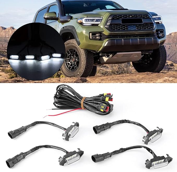 4PCS 12V Car LED Grille Light High Brightness Accessory ABS Material Black Lens White Light Yellow (White Case)
