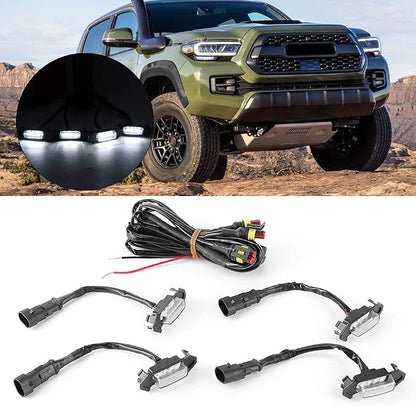 4PCS 12V Car LED Grille Light High Brightness Accessory ABS Material Black Lens White Light Yellow (White Case)