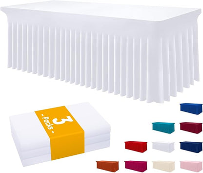 Smiry 3 Pack Spandex Elastic Fitted Table Cloth Skirt for 6FT Table | Stretch Washable Table Cloth, Banquet Table Cover for Wedding, Party, Indoor & Trade Shows, (White, 72Lx30Wx30H)
