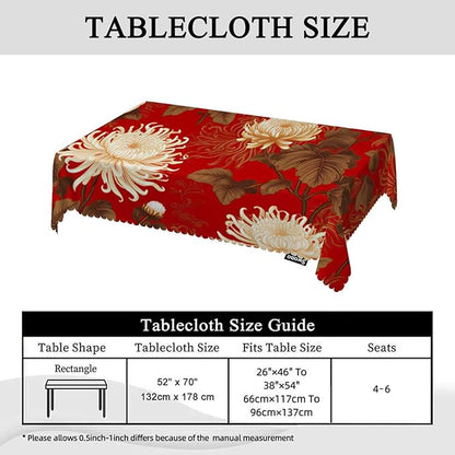 Swono Japanese Flower Table Cover Retro Blossom Chrysanthemum 50x72 Inch Table Cloth for Rectangle Tables Buffet Parties Coffee BBQ and Dinning Tablecloth, Golden Red