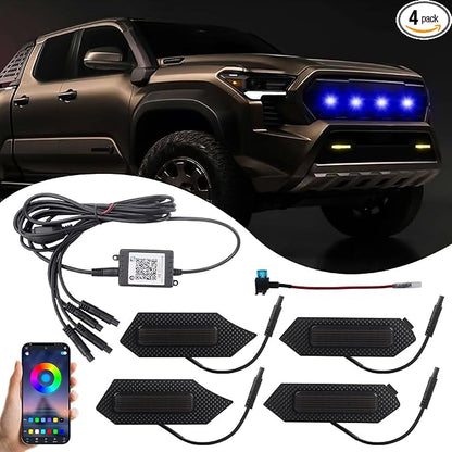 4-in-1 RGB Front Grill Lights Fit for Tacoma TRD Sport/Off-Road 2024 2025 | APP Control, 8 Lighting Modes, with Fuse Adaptor, LED Grille Light Bar Compatible with Tacoma TRD Sport/Off-Road/Prerunner