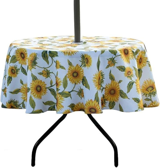 SUQ I OME Outdoor Tablecloth with Umbrella Hole and Zipper, Zippered Patio Table Cloths,Spring/Summer Table Covers for Backyard Circular Table/BBQs/Picnic(Sunflower,60'' Round with Zipper)