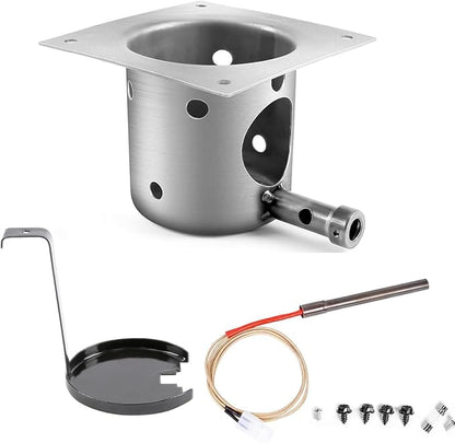 QuliMetal Upgraded Fire Burn Pot and Hot Rod Ignitor Kit Replacement Parts | for Traeger, Pit Boss & Camp Chef Pellet Grill Smoker, Durable Fire Burner Pot with Ash Remover, Screws & Fuse