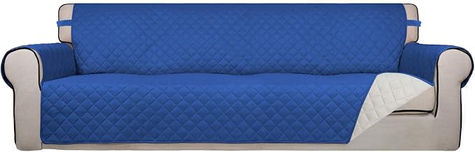 PureFit Reversible Quilted Couch Covers for Dogs Sofa Cover 4 Seater 88" | Classic Blue/Ivory, Water Resistant Couch Protector, Washable Pet Couch Cover with Non Slip and Elastic Straps For Kids