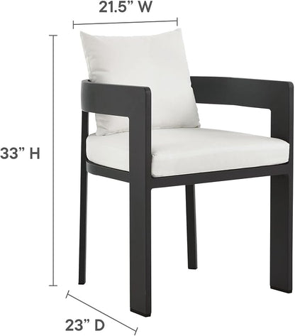 Modway Tahoe Outdoor Patio Powder-Coated Aluminum 9-Piece Dining Set in Gray White - Rectangular Patio Furniture Set for 8 - Outside Table with Umbrella Hole and Cushioned Chairs - Modern Patio Set