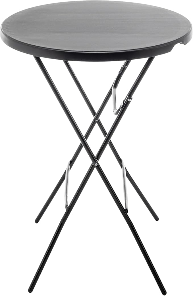 BTEXPERT Set of 2, Black 2.63 Foot Round Plastic Bar Height Folding Table Indoor Outdoor Accessory for Patio Backyard Dining Wedding Party Events Home Kitchen