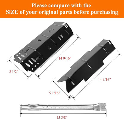 Grill Replacement Parts for Dyna Glo DGH373CRP-D,DGF371CRP-D | 15.4" Stainless Steel Grill Burner, Porcelain Enameled Steel Heat Plates & Cast Iron Cooking for Dyna Glo 3 Burner
