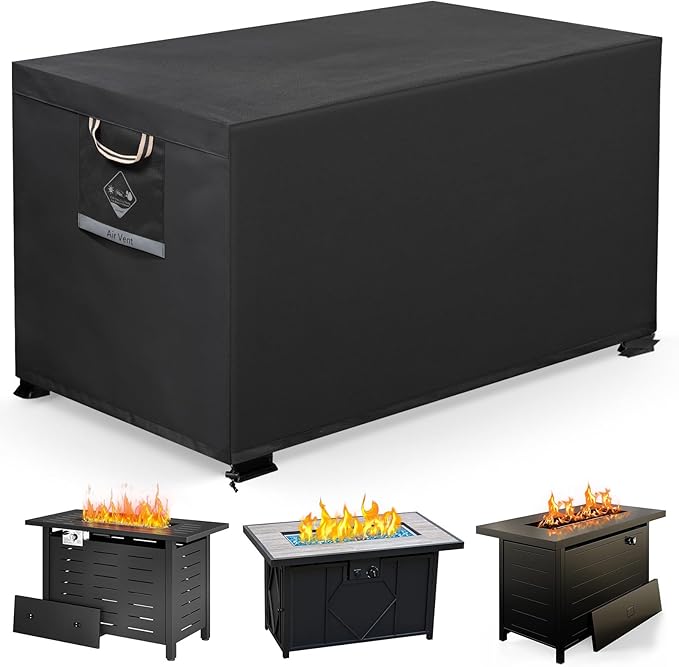 QH.HOME Fire Pit Cover Rectangular Super Waterproof 42" L x 24" W x 24" H, UPF 50+ Outdoor Fire Pit Table Cover 600D Strong Tear Resistant and Fading Resistant for Rectangular Fire Pit - Black
