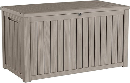 Pepe Tee Waterproof Resin Deck Box, Outdoor Storage Bin for Patio Furniture Cushions, All-Weather Garden Organizer & Seating Bench, Coffee
