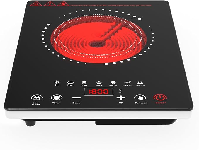 Portable Electric Cooktop GTKZW, 1800W Single Stove Burner Hot Plate with LED Touch Screen, for RV and Dorm