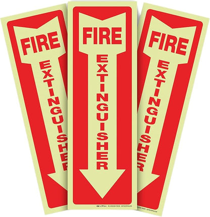 iSYFIX Fire Extinguisher Glow in the Dark Sticker Sign – 3 Pack 4x12 Inch – Premium Self-Adhesive Vinyl, Laminated for Ultimate UV, Weather, Scratch, Water and Fade Resistance, Indoor and Outdoor