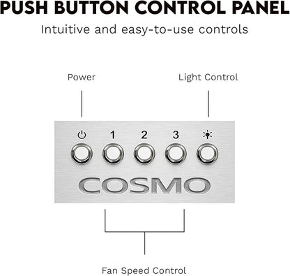 COSMO COS-30IRHP 30 in. Lumin Collection 380 CFM Ducted Insert Range Hood, Button Controls, LED Lights, Stainless Steel