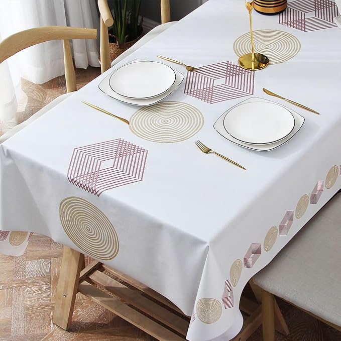 Wipeable Waterproof Tablecloth Vinyl Tablecloths for Rectangle Tables Heavy Duty PVC Tablecloth for Kitchen Dining Table(Geometry-2, 54'' x 72'')