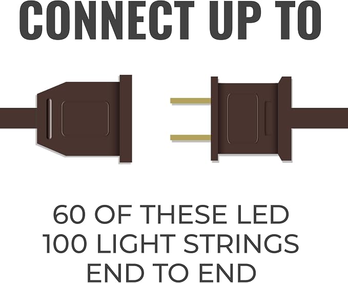 612 Vermont 100 LED Clear Christmas String Lights, Brown Wire Cord | Flicker-Free LED Technology, Warm-White, UL Approved Indoor Outdoor Use, 24.75 Foot Lighted Length, 25.4 Foot Total Length