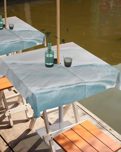 Summer Beach Outdoor Tablecloth - 54x54 Inch Square Dining Table Cover, Coastal Ocean Nautical Seaside Aqua Beige Waterproof Outdoor Table Cloth with Umbrella Hole & Zipper for Picnic/Patio/Party