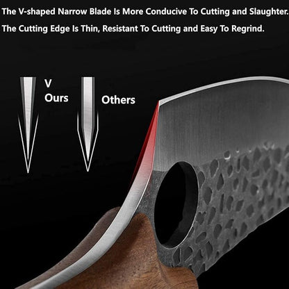 Huusk Viking Knife, Hand Forged Full Tang Boning Knives with Sheath Japanese Butcher Meat Knives Caveman Chef Knife for Home or Camping, Gifts for Men and Women