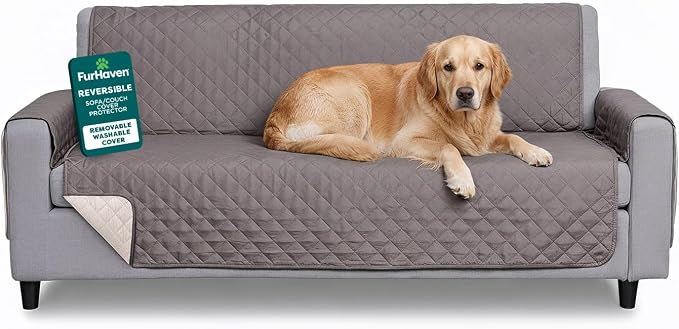 FurHaven Water-Resistant Sofa Cover for Dogs & Cats, Reversible Couch Protector with Secure Straps and Pinsonic Quilted Fabric, Machine Washable Couch Cover, Large Sofa, Gray Mist