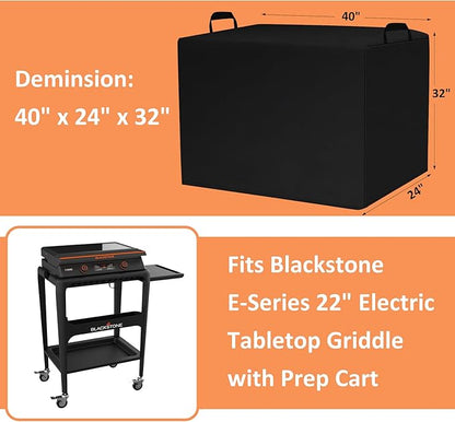 Griddle Cover for Blackstone E-Series 22" 2-Burner Electric Tabletop Griddle with Prep Cart, Heavy Duty 600D Waterproof Outdoor Cover for Blackstone 8003, BBQ Accessory