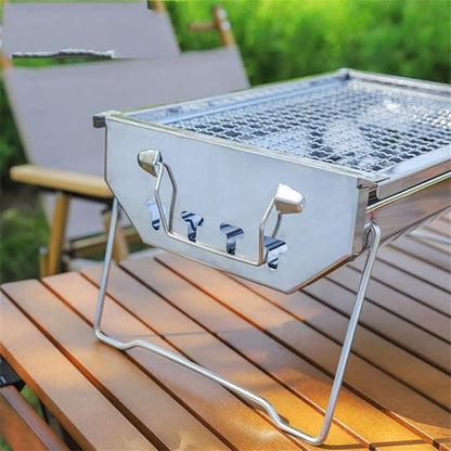 Portable Charcoal Grill for Camping BBQ Grills, Outdoor Barbecue Grill Stainless Steel Folding Barbecue Stove, Lightweight Camping Grill with Detachable Rack,40 * 27 * 17Cm-D