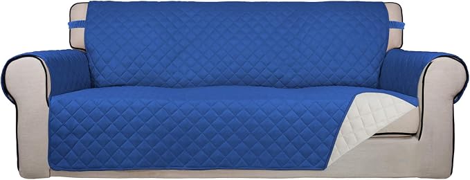 PureFit Reversible Quilted Sofa Cover Dog Couch Covers for Sofa, 66 in | Classic Blue/Ivory, Water Resistant Couch Protector, Washable Pet Couch Cover with Non Slip and Elastic Straps For Kids