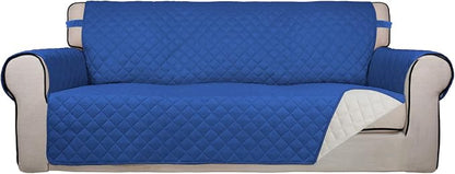 PureFit Reversible Quilted Sofa Cover Dog Couch Covers for Sofa, 66 in | Classic Blue/Ivory, Water Resistant Couch Protector, Washable Pet Couch Cover with Non Slip and Elastic Straps For Kids