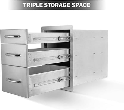Stanbroil Outdoor Kitchen Drawers Stainless Steel - 15W x 21.5H x 23D Inch, Triple Access Drawer Flush Mount for Outdoor Kitchen or BBQ Island