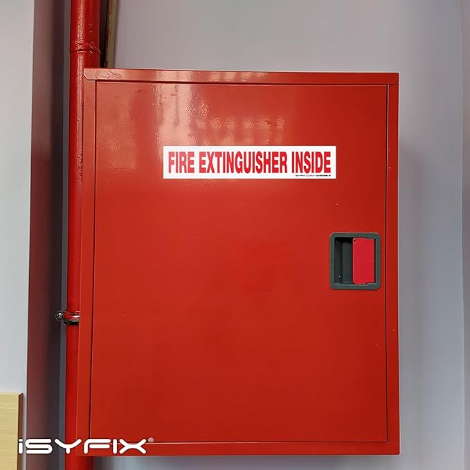 iSYFIX Fire Extinguisher Inside Sticker Sign – 10 Pack 9x1.7 Inch – Self-Adhesive Reflective Vinyl Decals, Laminated UV, Weather, Scratch, Fade Resistance, for Cars, Trucks, Trailers & Vehicles