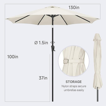 FLAME&SHADE 11 ft Patio Umbrella - Table Umbrella Outdoor with Push Button Tilt and Crank, UV Protection, 8 Sturdy Ribs, Market Umbrella for Garden, Deck, Backyard, Lawn, Pool and Beach(Ivory)