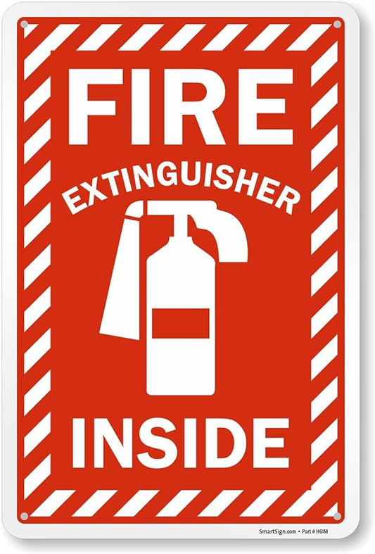 SmartSign 18 x 12 inch “Fire Extinguisher Inside” Metal Sign with Pre-cleared Holes, 63 mil Laminated Rustproof Aluminum, Red and white, Made in USA
