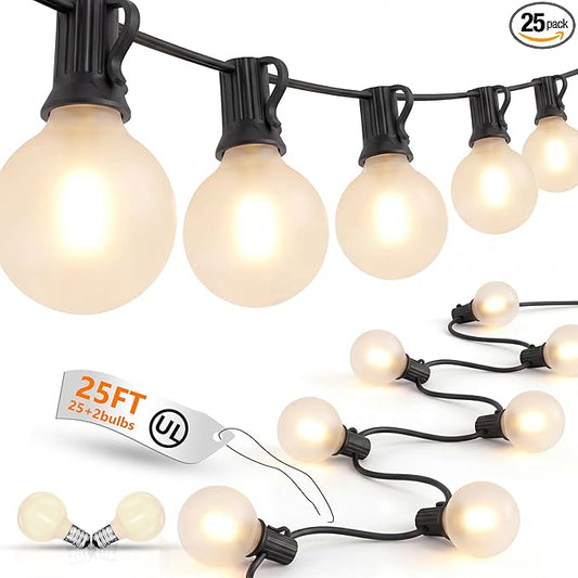 LED Outdoor String Lights 25Ft G40 Frosted White Globe Patio Lights Waterproof with 27 Shatterproof LED Bulbs, Hanging Outdoor Christmas Decorations Lights for Backyard Bistro Wedding Party Garden