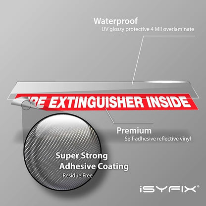 iSYFIX Fire Extinguisher Inside Sticker Sign – 5 Pack 9x1.7 Inch – Self-Adhesive Reflective Vinyl Decals, Laminated UV, Weather, Scratch, Fade Resistance, for Cars, Trucks, Trailers & Vehicles