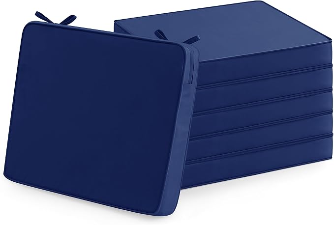 Summsun Outdoor Chair Cushions Set of 6: Waterproof & Color Fastness Seat Cushion for Patio Furniture - 22 x 22 x 3 Inch Chair Pads with Ties and Hidden Zipper - Patio Chair Cushion Replacement, Navy