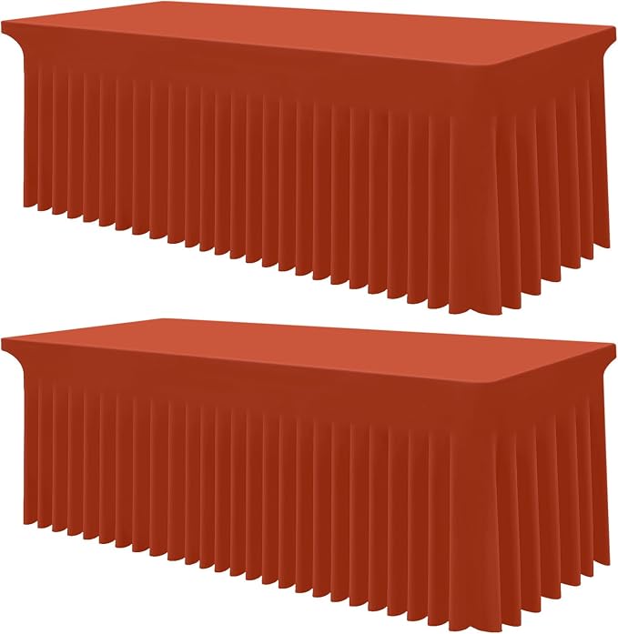 Smiry 2 Pack Spandex Elastic Fitted Table Cloth Skirt for 6FT Table | Stretch Washable Table Cloth, Banquet Table Cover for Wedding, Party, Indoor & Trade Shows, (Rust, 72Lx30Wx30H)