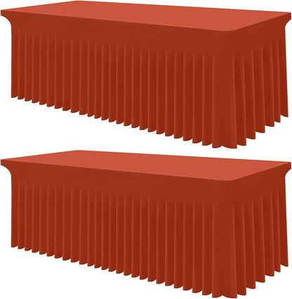 Smiry 2 Pack Spandex Elastic Fitted Table Cloth Skirt for 6FT Table | Stretch Washable Table Cloth, Banquet Table Cover for Wedding, Party, Indoor & Trade Shows, (Rust, 72Lx30Wx30H)