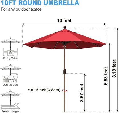 Eurmax USA 10-Year-Non-Fading 10FT Outdoor Patio Market Umbrella,UPF50+ UV Resistant Sun Shade,Heavy Duty Commercial Grade,Crank Lift Design,Windproof Vented Top for Garden,Pool,Deck,Logo Red