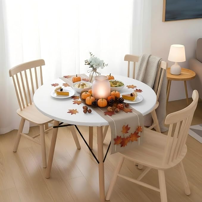 LUSHVIDA Round Waterproof Table Cover Elastic Vinyl Fitted Tablecloth Elastic Edged Plastic Table Cloth (White, Best for Up to 45"-56" Round)
