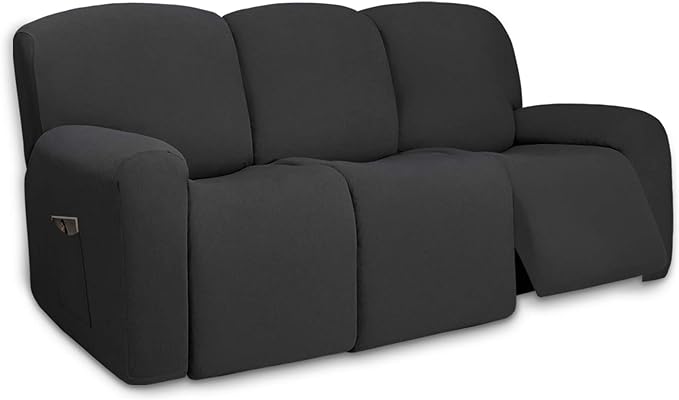 PureFit Super Stretch 3 Seats Recliner Sofa Couch Cover with Pocket | Non Slip Soft Sofa Slipcover, Washable Spandex Reclining Furniture Protector for Kids, Pets (Recliner Sofa, Dark Gray)