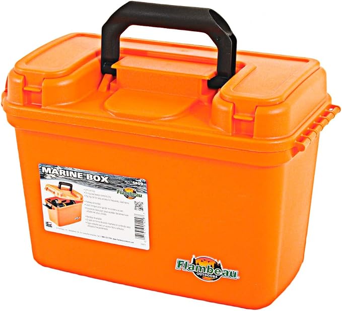 Flambeau Outdoors Marine Dry Box 14in, O-Ring Seal, Lift-Out Tray, Orange | Water-resistant 14in dry box with O-ring seal, flip top lid and lift-out tray. High-visibility orange, marine ready