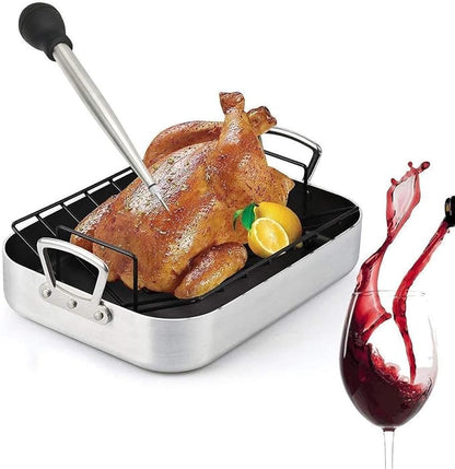 Stainless Steel Turkey Baster Syringe, Flavor Injector Needle,With Cleaning Brush- Easy to clean, Rubber Bulb