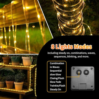 LairtPOW Solar Rope Light Outdoor Waterproof, 39FT 100LEDs Solar Tree Lights with 8 Lighting Modes, IP65 Waterproof Fairy Rope Lights for Palm Tree Garden Patio Yard Christmas Decoration (Warm White)
