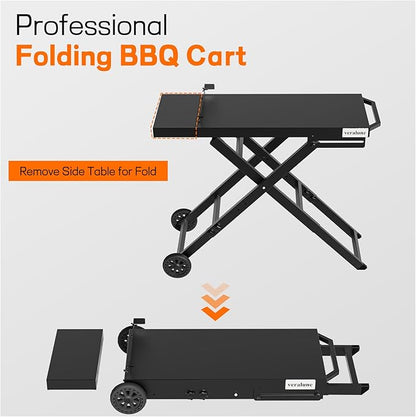 veralune Foldable BBQ Grill Cart with Wheels, Portable and Durable Collapsible Outdoor Table for Gas Grills, Perfect for Camping, Tailgating, Picnics, and Outdoor Cooking