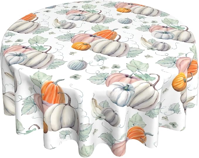 Sweetshow Thanksgiving Fall Round Tablecloth 60 Inch for Watercolor Autumn Pumpkin Tablecloth Polyester Washable Circle Table Cover Table Cloth for Kitchen Dining Room Picnic Patio Wedding Party