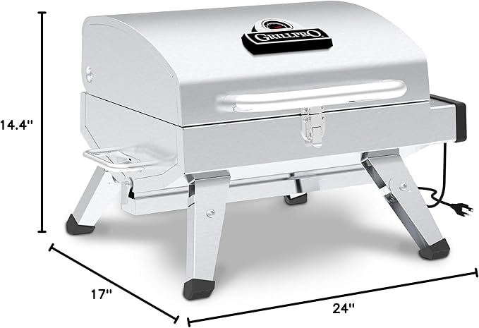 GrillPro 201119 GrillPro Table Top Portable Electric Grill in Stainless Steel