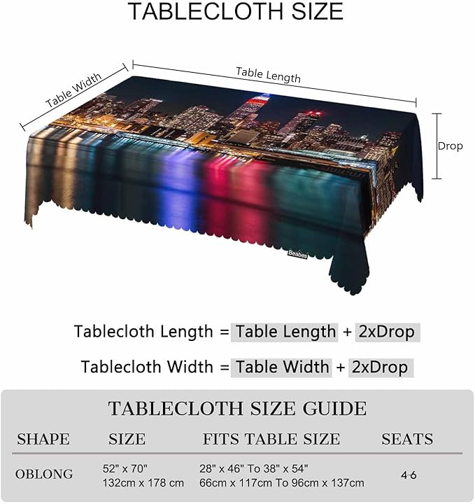 Rectangle Tablecloth New York City, Modern New York Night Cityscape Stain-Resistant Table Cloth Coffee Table Cover 52x70 Inch Tablecloths for Home Canteen Dining Kitchen Outdoor