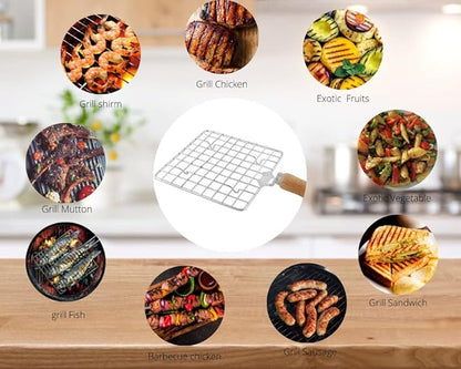 Stainless Steel Square Roti Papad Grill Roti Jali Chapathi Pipe Handle dia- 9" - 1 Pc