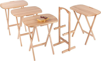 Winsome Lucca Set of 4 Foldable Snack Tables with Storage Rack, Easy to Store Portable Fold Up Table Set for Kitchen, Living Room TV Dining, Crafts, Puzzles, Work from Home