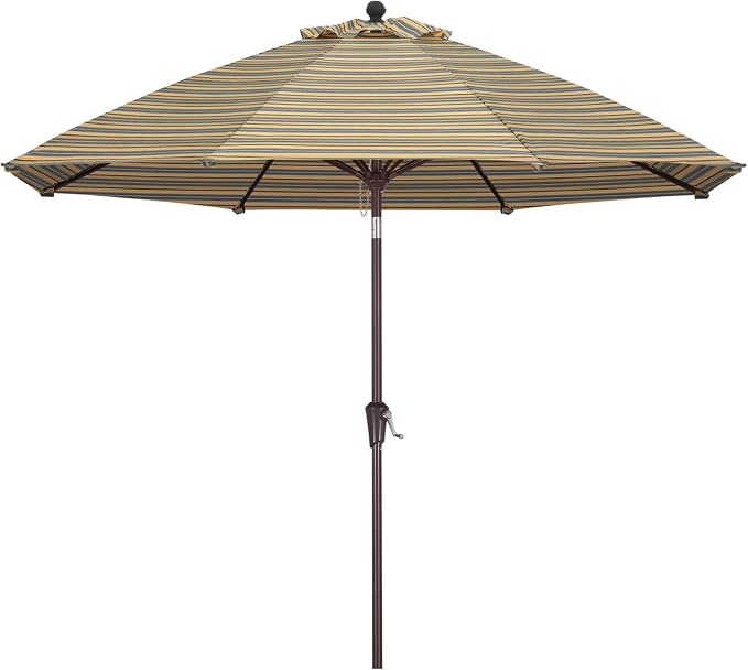 ABCCANOPY OLEFIN® 5-Year No Fading 9FT Patio Umbrella(Gray Yellow Stripe) | Fade & UV Resistant Fabric,8 Fiberglass Ribs，Wind Vent，Crank Lift & Tilt,Outdoor Table Umbrella for Deck,Backyard,Yard