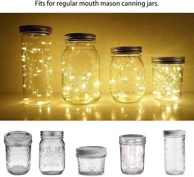 SunKite Solar Mason Jar Lights, 8 Pack 15 LED Waterproof Fairy Firefly Jar Lids String Lights with Hangers(NO Jars), Patio Yard Garden Wedding Easter Decoration - Warm White