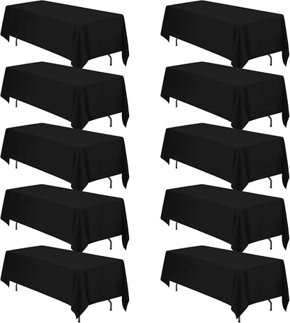 BRILLMAX 10 Pack Black Tablecloths 70x120 Inch for 6-8ft Rectangle Tables | 150 GSM Polyester Fabric, Universal Fit, Water, Stain & Wrinkle Resistant Cloth Cover for Wedding Reception Banquet Party